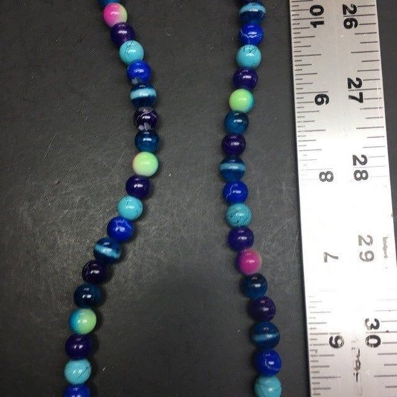 Long Toggle Necklace Silver Turquoise Blue Purple Pink Retro BoHo - Picture 8 of 9